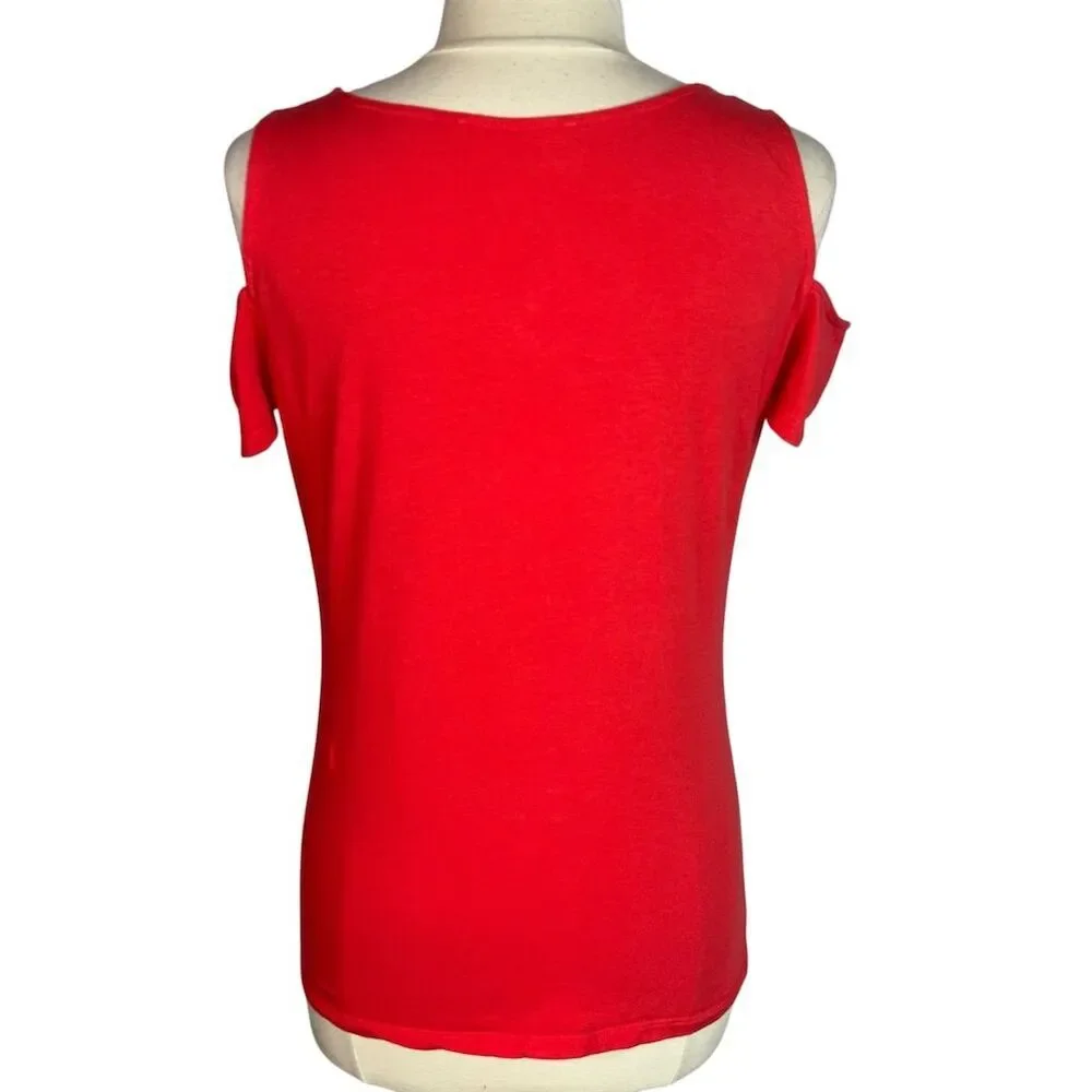 Michael Kors Women's Chili Red Coral Cold Shoulder Short Sleeve Top with Stretch